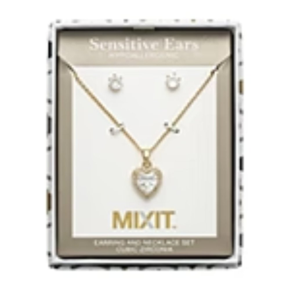 Hypoallergenic Pendant Necklace Stud Earring 2-pc. Heart Jewelry Set **NEW**